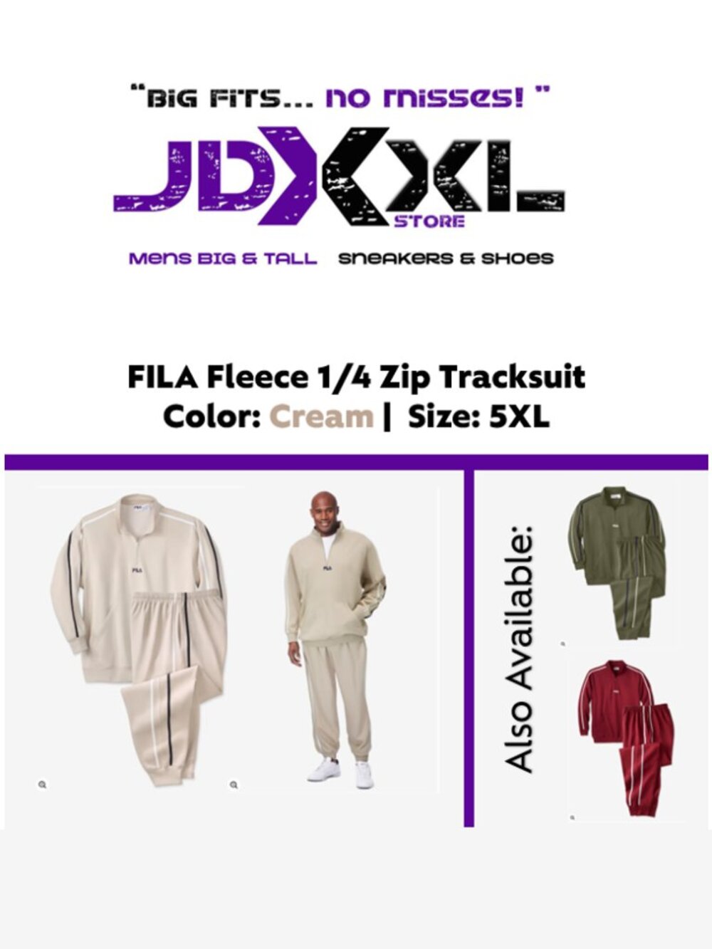FILA Fleece 1/4 Zip Tracksuit - CREAM 5XL